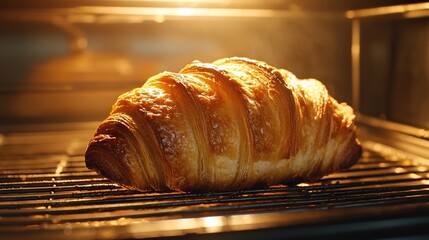 Wall Mural -   Close-up croissant on oven rack, lit through window