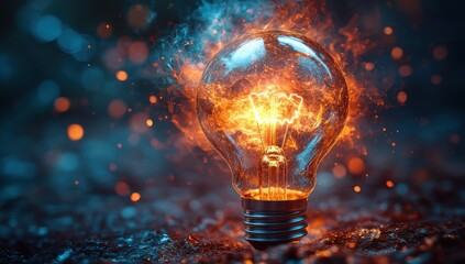 Canvas Print - Burning Light Bulb, Inspiration and Ideas