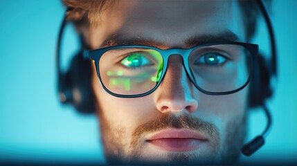 Poster - A customer service representative using a computer screen to troubleshoot a customer issue with a product.