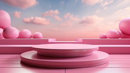 Pink podium stage minimal abstract background beauty dreamy space studio view.