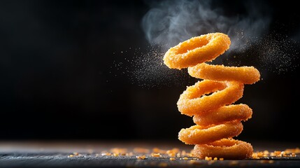 Crispy onion rings, golden hoops of battered onion