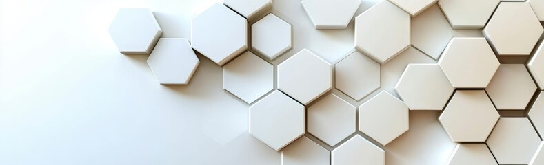 Poster - Backgrounds with white hexagons, abstract futuristic geometric backdrops or wallpaper with text copy space