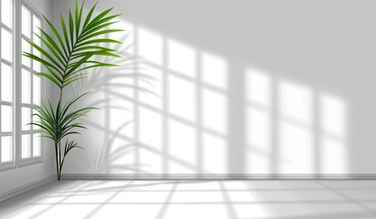 Poster - the background is an abstract light blue background with shadows from the windows and light from the