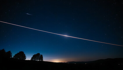 shooting star streaking across night sky full stars