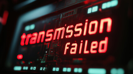 Fototapete - Close-up of a computer screen displaying an error message about a failed transmission with bright red text and digital elements