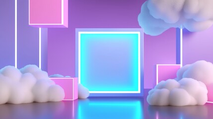 Aufkleber - In this rendering, neon geometric shapes and stormy clouds are seen in the night sky with a rhombus frame.