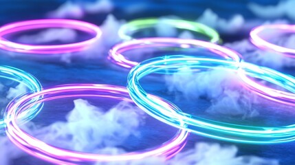 Aufkleber - Colorful neon ring glowing inside a stormy cloud on a dark background, 3D rendering