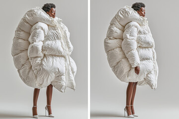 Hyper-realistic Fashion Editorial: Bear Paw Inspired Oversized Down Jacket