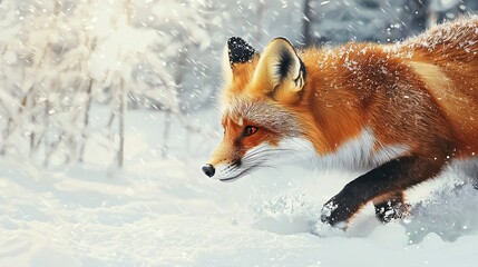 Sticker -  Red Fox Running Through Snow