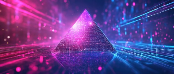 Wall Mural - Digital pyramid in futuristic cybernetic world. presentation report of future data search technology, data analysis hud sci fi, big data