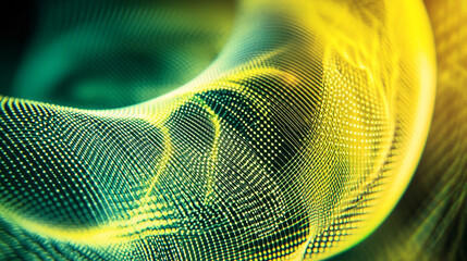 Poster - Abstract digital wave pattern showcasing vibrant green and yellow colors in a modern design context