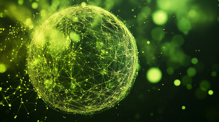 Poster - A glowing green digital sphere representing global connectivity and modern technology trends