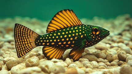 Canvas Print - Green and Yellow Spotted Fish in Aquarium