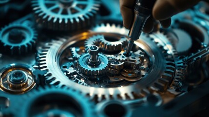 Poster - a skilled technician engages in the precise assembly of complex machinery components, highlighting t