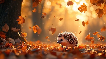 Canvas Print -   Hedgehog in tree, sun shining through leaves below