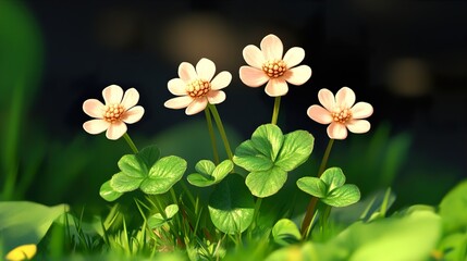 Wall Mural - Delicate White Flowers in a Lush Green Meadow