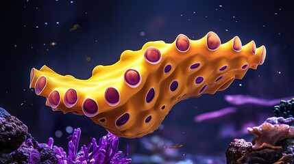 Wall Mural - Vibrant Yellow Sea Slug on a Coral Reef