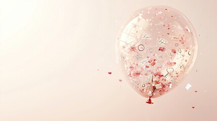 Poster -  A balloon filled with confetti and confetti sprinkles floats in the air against a pink backdrop