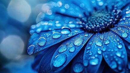 Wall Mural - a blue flower with water droplets on its petals and a blurred background