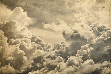 retro sky pattern on old paper texture. raster halftone vintage clouds.