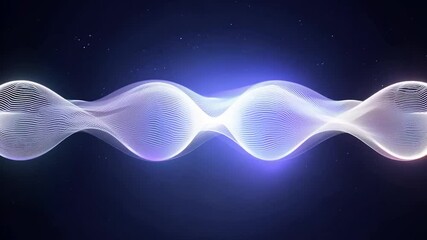 Poster - Abstract animation of a glowing energy wave pulsating and moving on a black background with some particles. Perfect to illustrate concepts like energy, frequency, vibration
