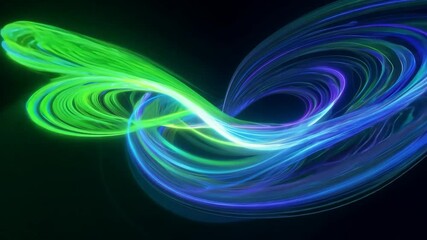 blue and green energy create an abstract shape against a black background, showcasing a vibrant disp
