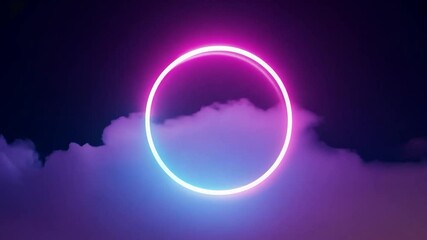 Poster - Bright neon circle is forming, drawing itself on a black background. Great visual to illustrate loading, buffering, waiting time or a countdown