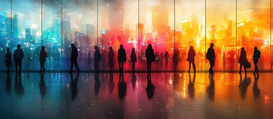 Canvas Print - Silhouettes of People Against a Cityscape