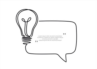 Aufkleber - Quick tips.Continuous one line drawing of light bulb and speech bubble. Trendy line art vector on a white background. Vector illustration.