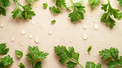 Poster -   A pink surface adorned with lush greenery and droplets of water