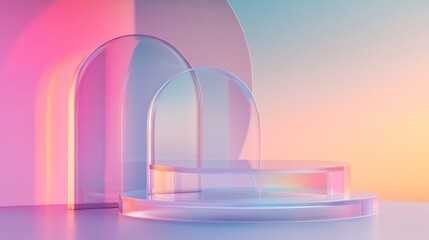 Fototapete - 3d abstract glass podium. minimalistic  empty display for product