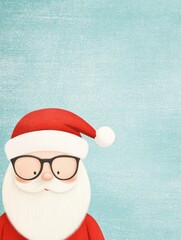 Wall Mural - cute cartoon santa claus with glasses on a textured light blue background.