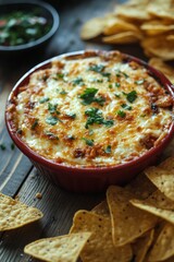 Sticker - Delicious pizza topped with herbs and cheese served with tortilla chips on rustic wooden table