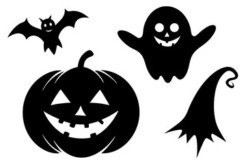 Wall Mural - Scary and funny faces of Halloween pumpkin or ghost . Vector collection.