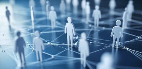 Poster - A network of interconnected figures, each representing different people or abstract elements in business and social communication, symbolizing the complexity of human connections. 