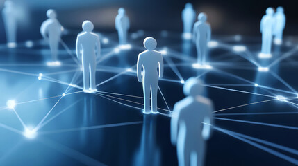 Poster - A network of interconnected figures, each representing different people or abstract elements in business and social communication, symbolizing the complexity of human connections. 