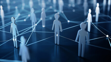Poster - A network of interconnected figures, each representing different people or abstract elements in business and social communication, symbolizing the complexity of human connections. 