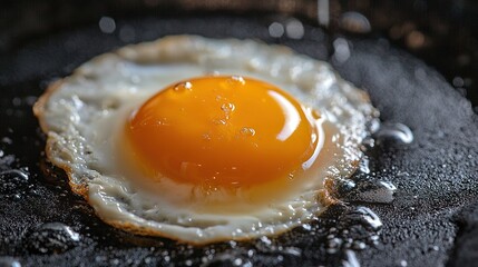 Wall Mural -   A fried egg is atop a frying pan on top of another frying pan, all resting on a stove