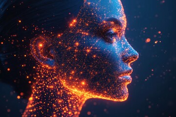 Poster - Digital Portrait of a Woman Composed of Glowing Particles