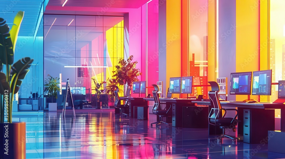Digital innovation hubs with vibrant designs, modern and dynamic ...