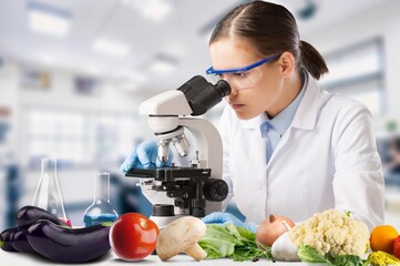 Poster - Scientist check fruit residues in modern laboratory.