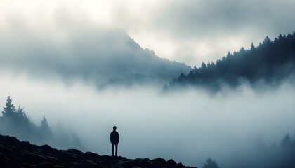 Wall Mural - Majestic silhouette of a solitary mountain under an expansive sky, perfect for mobile phone wallpaper