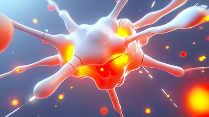 Wall Mural - glowing neuron cell - abstract scientific illustration