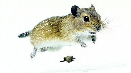 Wall Mural - Desert Gerbil Leaping Through Snow - Wildlife Photography