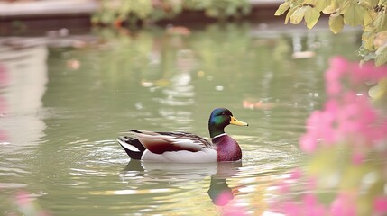 Canvas Print - A Mallard Duck Swimming in a Pond