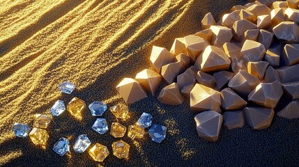 Sticker - Golden Crystals on a Desert Sand Background