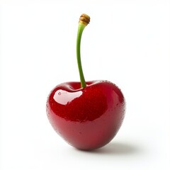 Sticker - A vibrant and glossy red cherry stands tall with a green stem. This image captures the freshness of fruit. Ideal for food blogs and health topics. Showcases natural beauty and simplicity. AI