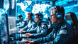 © Nazlykhan - Futuristic control center: professionals analyzing data in high-tech environment