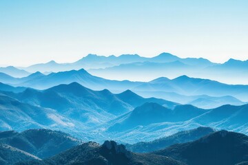 serene blue mountain landscape with layered hills and soft atmospheric perspective.