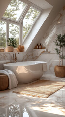 Sticker - Luxurious bathroom with a freestanding tub and natural light.